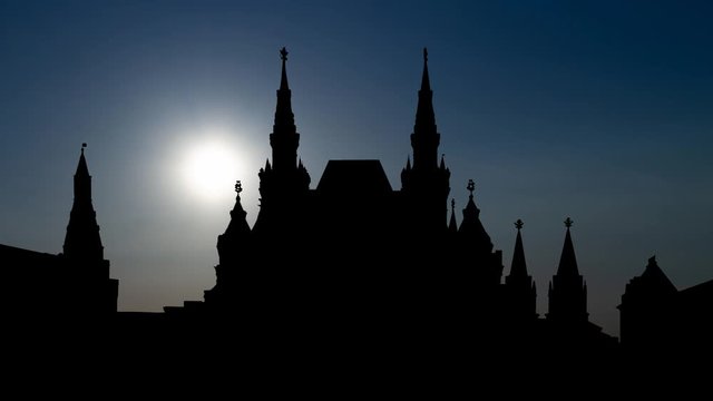 The State Historical Museum at Red Square in Moscow, Time Lapse at Sunset, Russia