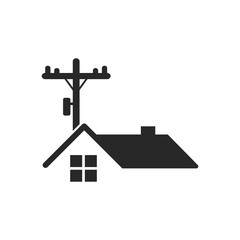 Electric pole line and house icon. Flat style. Isolated on white background.