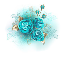 Three turquoise roses - obrazy, fototapety, plakaty