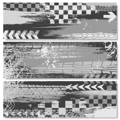 Gray grunge elements tire tracks banners with race elements