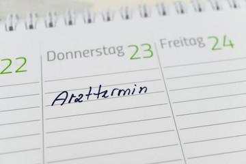 The german word for doctor's appointment in a calendar