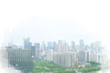 水彩イメージ：都心の高層ビルの風景画像
