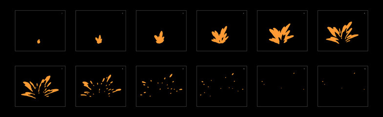 liquid splash effect. Sprite sheet of a lava or fire. fire splash animation effect for cartoon, game, animation or something else.