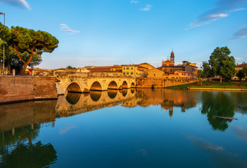 great architecture of roman empire bridge of Tiberius, Ponte di Tiberio or Bridge of Augustus, Rimini, Italy © Alisa