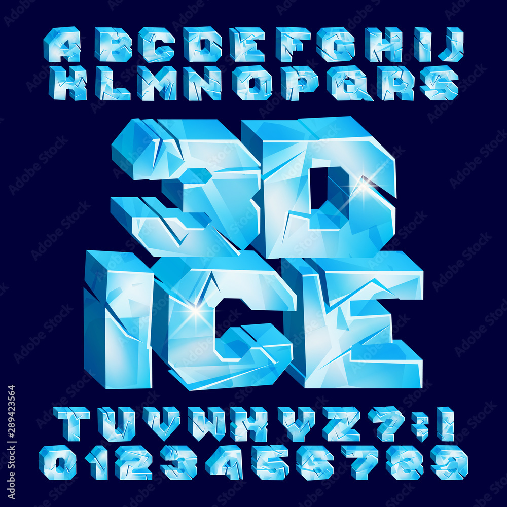 Fototapete 3d ice alphabet font. frozen letters and numbers. stock vector typeface for your typography design.