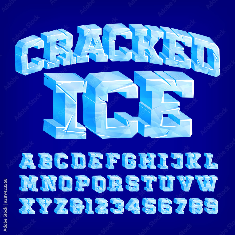 Fototapete Cracked Ice alphabet font. 3D letters and numbers. Stock vector typeface for your typography design.