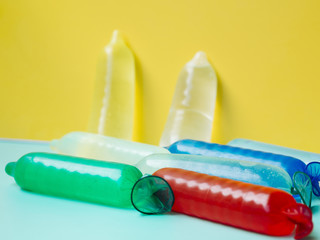 Colourful condoms filled with water