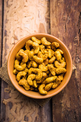 Kaju Pakoda/pakora OR Cashew Nut Fritters or bhajji, is a tasty snack from India, served as Chakna