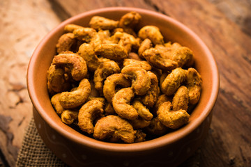 Kaju Pakoda/pakora OR Cashew Nut Fritters or bhajji, is a tasty snack from India, served as Chakna