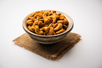 Kaju Pakoda/pakora OR Cashew Nut Fritters or bhajji, is a tasty snack from India, served as Chakna