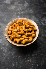 Kaju Pakoda/pakora OR Cashew Nut Fritters or bhajji, is a tasty snack from India, served as Chakna