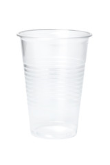 close up of plastic cup on white background