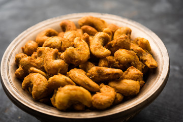 Kaju Pakoda/pakora OR Cashew Nut Fritters or bhajji, is a tasty snack from India, served as Chakna