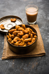 Kaju Pakoda/pakora OR Cashew Nut Fritters or bhajji, is a tasty snack from India, served as Chakna