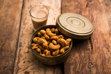 Kaju Pakoda/pakora OR Cashew Nut Fritters or bhajji, is a tasty snack from India, served as Chakna