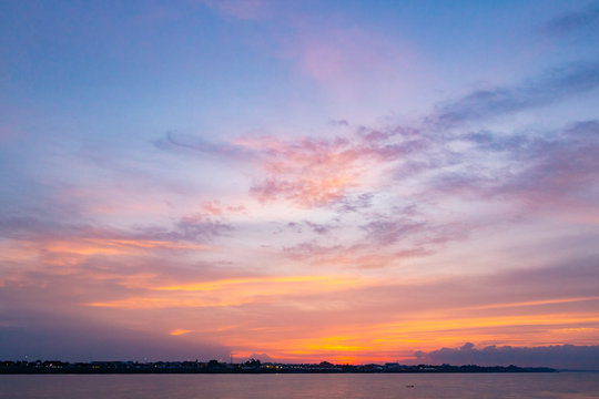 Sky and clouds sunrise background take a photo from Vientiane , Laos, Asia.. Mekong river, border of Thailand and Laos.