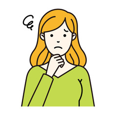 悩む女性のシンプルイラスト