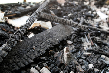 Burned interiors of industrial or residential building. Fire consequences concept.