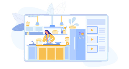 Obraz premium Young Woman Video Blogger Recording Food Vlog