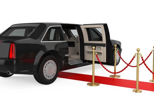 Limousine Car with a Red Carpet Isolated