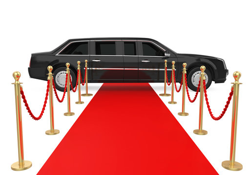 Limousine Car with a Red Carpet Isolated