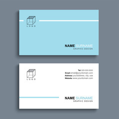 Minimal business card print template design. Blue pastel color and simple clean layout.