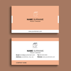 Minimal business card print template design. Orange pastel color and simple clean layout.