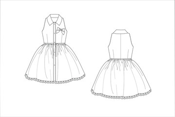 drawn fashion Decorative dress, clothing,  Vector illustration in old ink style for girl kids