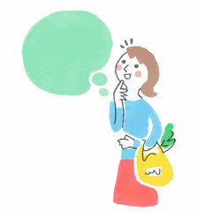 買い物袋を持っている女性　ふきだし