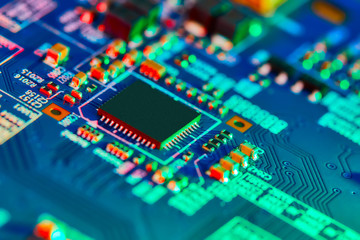 Electronic circuit board close up.