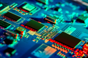 Electronic circuit board close up.