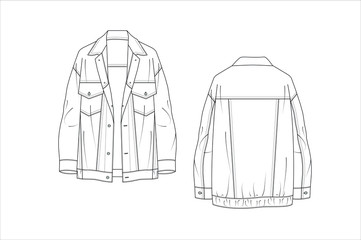 Women's Pea coat Technical Drawing vector 