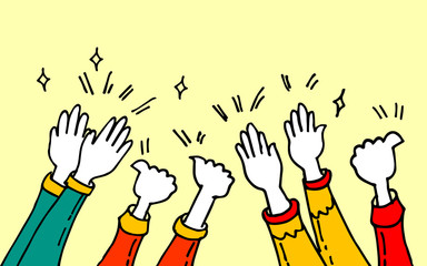 hands up applause hand draw. cartoon doodle with funny colors. for concept design. vector illustration