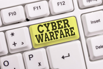 Conceptual hand writing showing Cyber Warfare. Concept meaning Virtual War Hackers System Attacks...