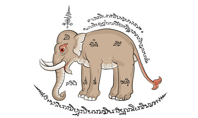 elephant in Thai traditional painting, tattoo