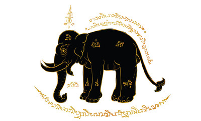 elephant in Thai traditional painting, tattoo