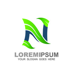 Letter n combination of logo design with leaves, Healthy care logo, Letter n and medical icon