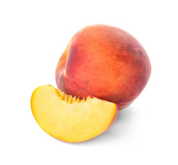Ripe peach on white background
