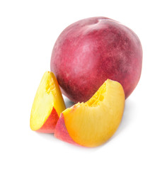 Ripe peach on white background