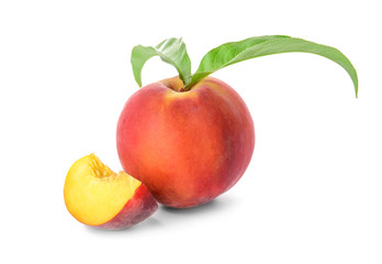 Ripe peach on white background