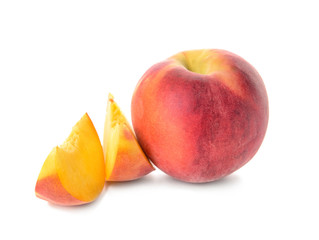 Ripe peach on white background