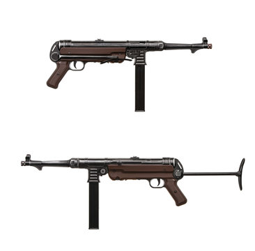 Vintage submachine gun from the Second World War. Weapon isolate on white background