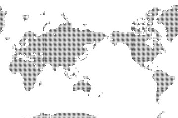 World map composed of three-dimensional dots. 立体的なドットで構成された世界地図