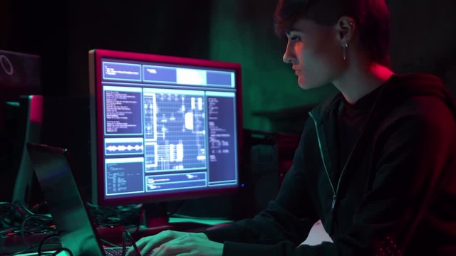Hackers breaking server using multiple computers and infected virus ransomware. Cybercrime, information technology, phishing mail.