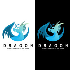 Fototapeta na wymiar Dragon - vector logo/icon illustration mascot, monster logo with dragon design, blue icon