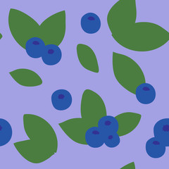Vector seamless pattern of blueberry in simple style on purple background