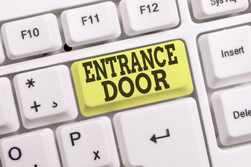 Conceptual hand writing showing Entrance Door. Concept meaning Way in Doorway Gate Entry Incoming...