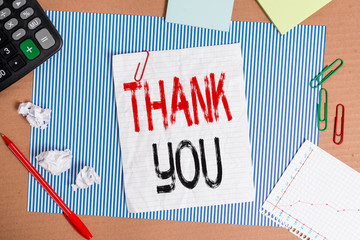 Text sign showing Thank You. Business photo showcasing a polite expression used when acknowledging...