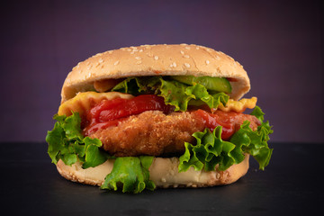 studio shoot delicious  chicken burger