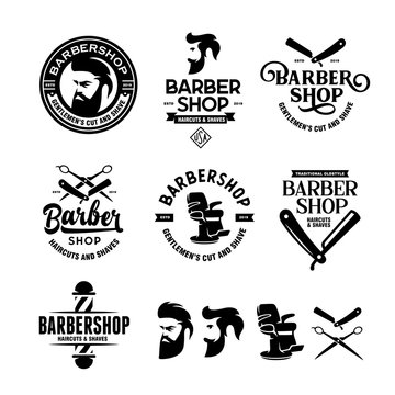 Barber shop badges set. Vector vintage illustration.